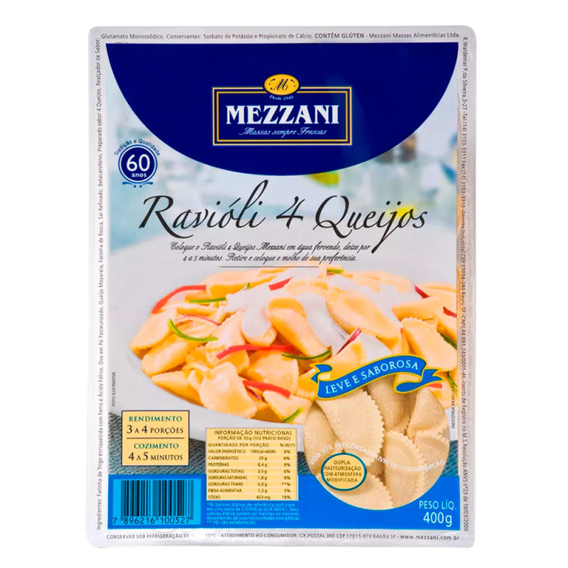 Massa Ravioli Mezzani 400gr 4 Queijos