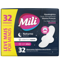 Absorvente Mili Noturno Com Abas com 32u