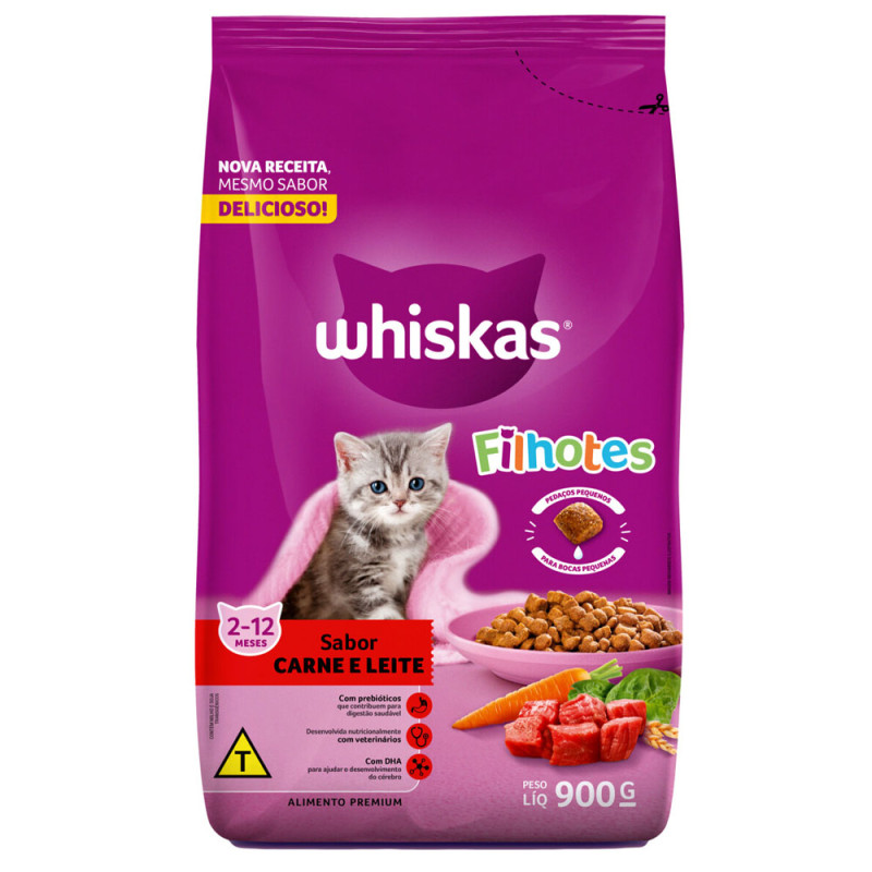 Ração Whiskas 900gr Filhote Carne e Leit
