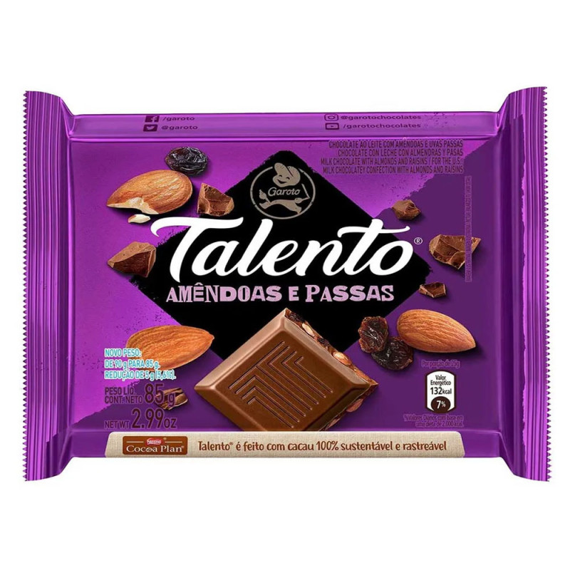 Chocolate Talento 85gr Amendoas / Passas