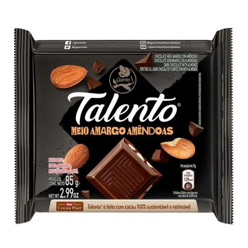 Chocolate Talento 85gr Meio Amargo