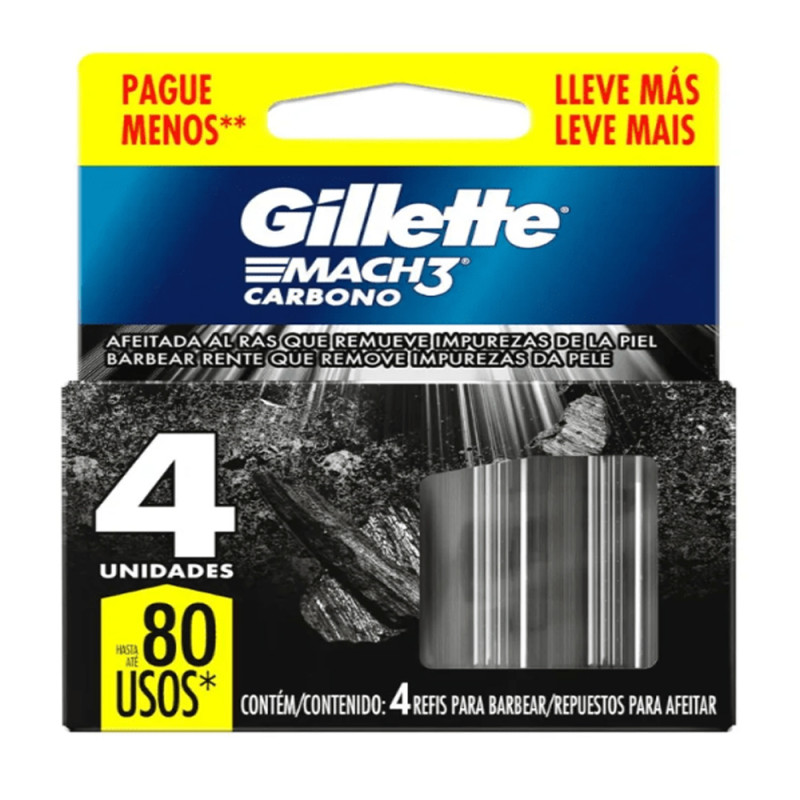 Carga Gillette Mach 3 Carbono com 4un