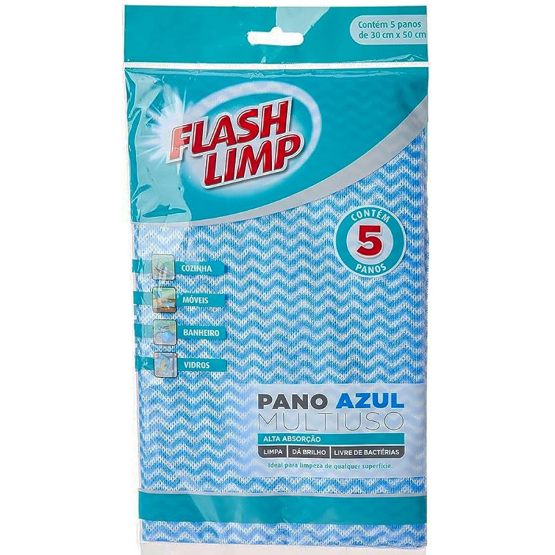 Pano Multiuso Azul Flash Limp Com 5 Unid